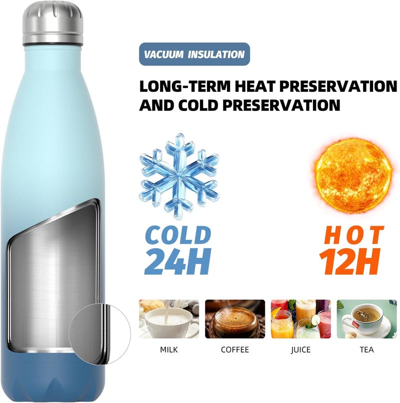 WATERSY Stainless Steel water bottles,17oz/500ml Insulated Water Bottles,Ocean Blue metal water bottle Keeps Drink Cold and Hot,BPA Free kids water bottles for School,Gym,Travel,Sports - Image 2